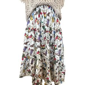 SHELBI VTGE‎ SZS/M Western Cowboy Boot ,Horseshoe Print Tier Elastic Waist Skirt